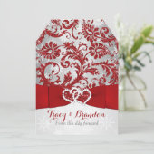 Wrapped in Love Joined Hearts Wedding Invite Red (Standing Front)