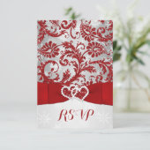Wrapped in Love Joined Hearts Wedding RSVP - Red (Standing Front)