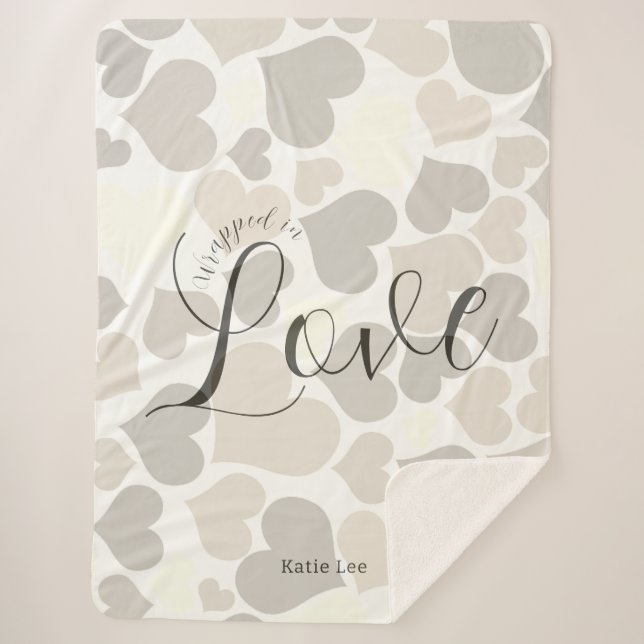 Wrapped in Love | Neutral Heart Pattern  Sherpa Blanket (Front)