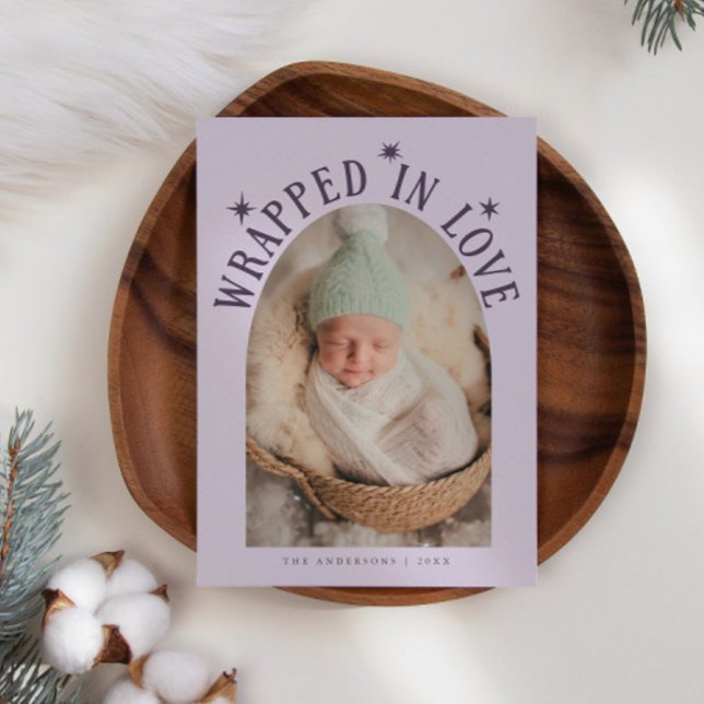Wrapped In Love Purple Photo Birth  Announcement (Creator Uploaded)