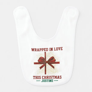 Wrapped in Love This Christmas   Personalized Baby Bib