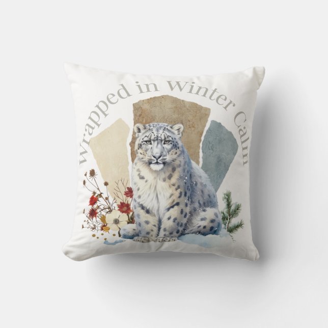 Wrapped in Winter Calm Leopard Art Throw Pillow (Front)