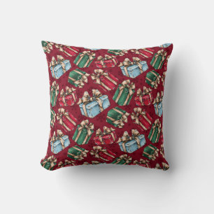 Wrapped Presents Festive Christmas Throw Pillow