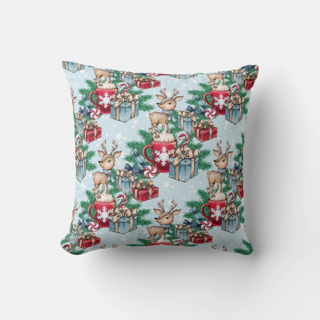 Wrapped Presents Winter Christmas Theme Deer Throw Pillow (Front)