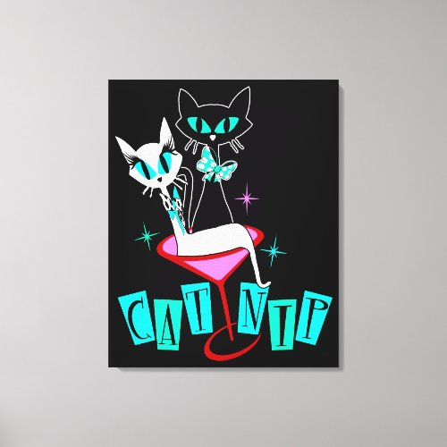 Wrapped Stretched Retro Atomic Cat CatNip Canvas Print