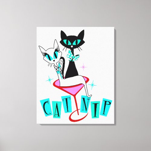 Wrapped Stretched Retro Atomic Cat CatNip Canvas Print