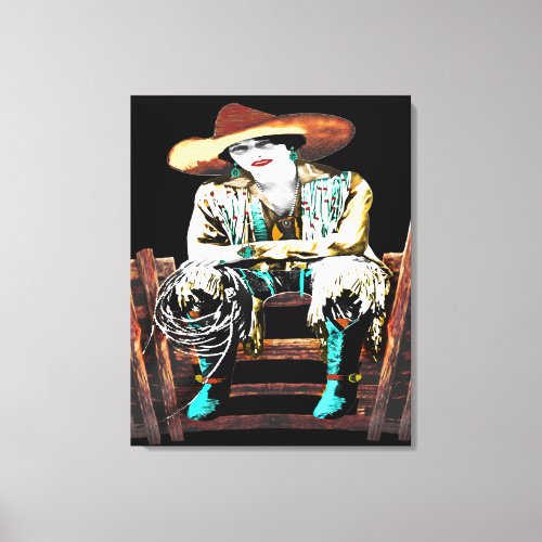 Wrapped Stretched Vintage Cowgirl Canvas Print