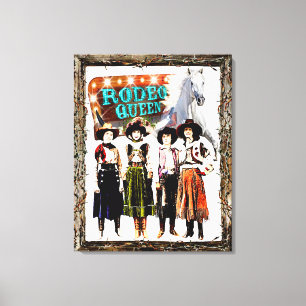 Wrapped Stretched Vintage Cowgirl Rodeo Queen Canvas Print