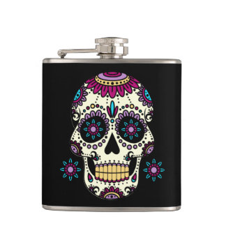Wrapped up canteen in Vinyl Skull Color Flores Hip Flask