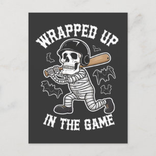Wrapped up In the Game baseball Halloween  Invitation Postcard