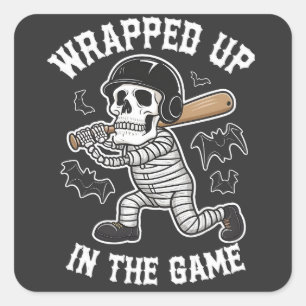 Wrapped up In the Game baseball Halloween Square Sticker