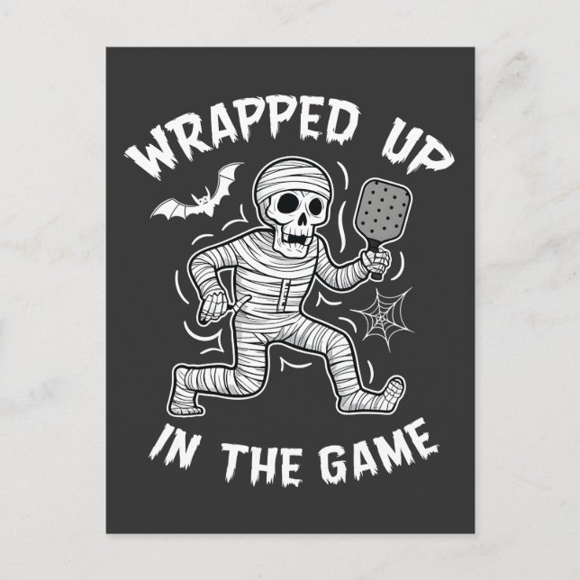 Wrapped up In the Game pickleball Halloween  Invitation Postcard (Front)
