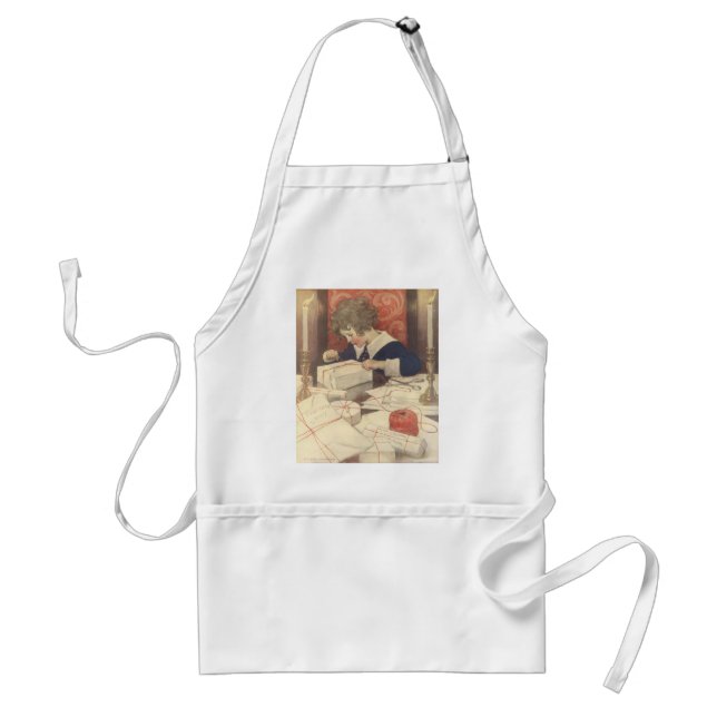 Wrapping Christmas Presents, Jessie Willcox Smith Adult Apron (Front)