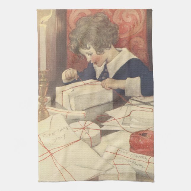 Wrapping Christmas Presents, Jessie Willcox Smith Kitchen Towel (Vertical)