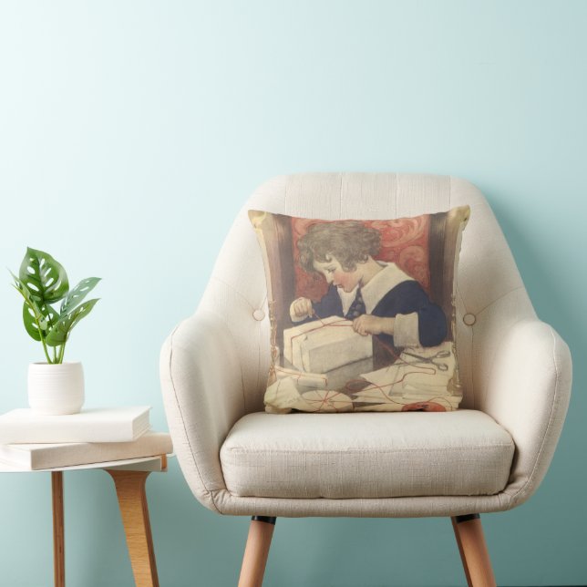 Wrapping Christmas Presents, Jessie Willcox Smith Throw Pillow (Chair)