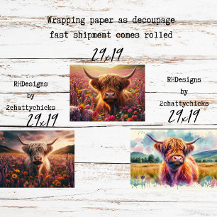Wrapping for Decoupage 3 Whimsical Highlands Paper Sheets