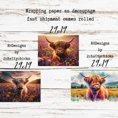 Wrapping for Decoupage 3 Whimsical Highlands Wrapping Paper Sheets