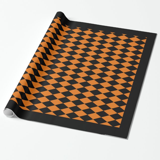 Wrapping Paper, 30" x 6' BLACK & ORANGE HARLEQUIN Paper (Unrolled)