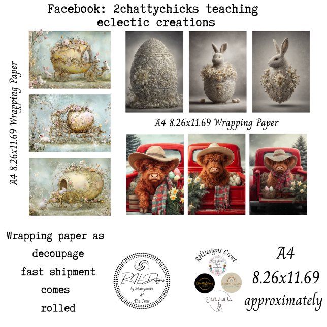 Wrapping Paper 9 A4 Designs Easter Bunny Highland  (Creator Uploaded)