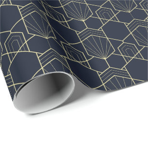Wrapping Paper - Art Deco Gold and Dark Blue