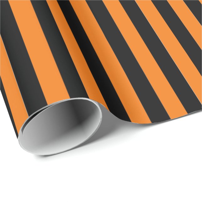 Wrapping Paper-Black & Orange Stripes Wrapping Paper (Roll Corner)