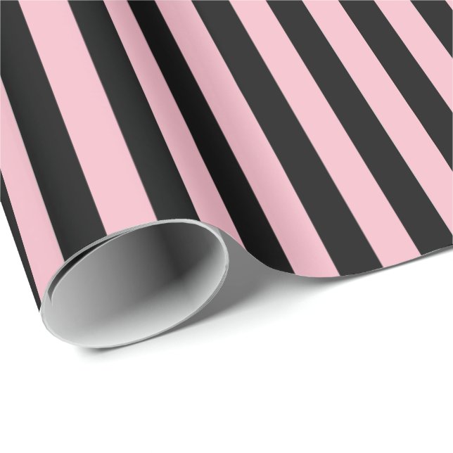 Wrapping Paper-Black & Pink Stripes Wrapping Paper (Roll Corner)