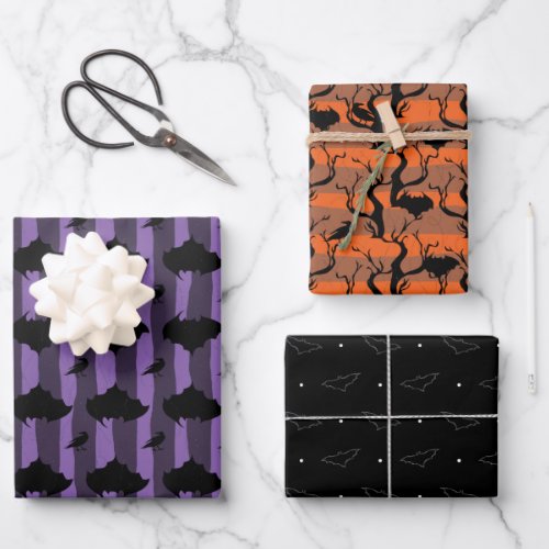 Wrapping Paper black puple and orange Set of 3