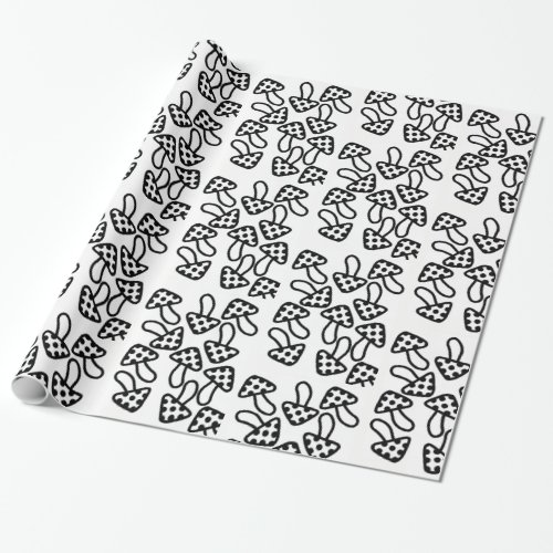 Wrapping paper Black  White Mushroom