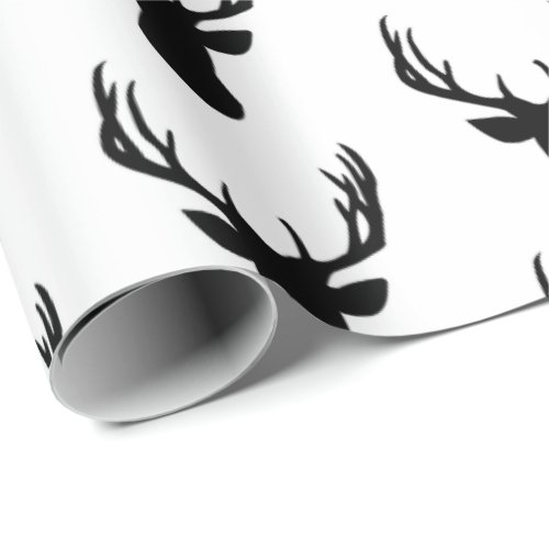 Wrapping Paper _ Black  White Stag Deer Head