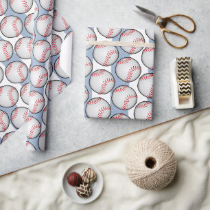Wrapping Paper Blue Birthday Basbeball