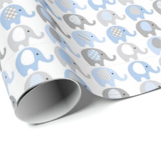 Wrapping Paper - Blue & Gray Elephants