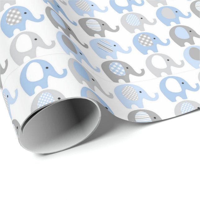 Wrapping Paper - Blue & Gray Elephants (Roll Corner)