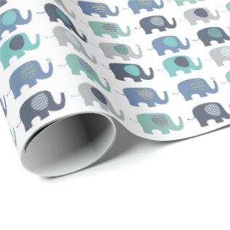 Wrapping Paper - Blue, Green & Gray Elephants