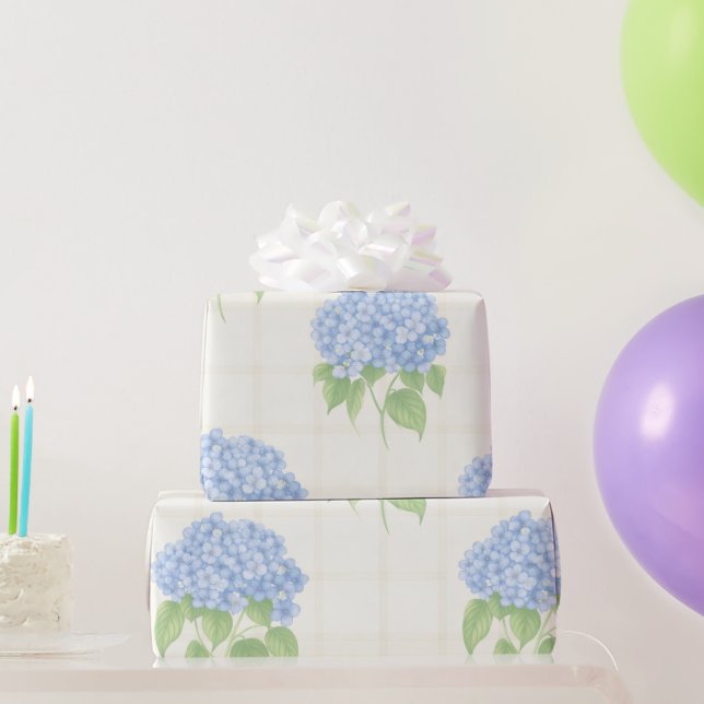 Wrapping Paper | Blue Hydrangea | Luxe Ivory Plaid (Party Gifts)