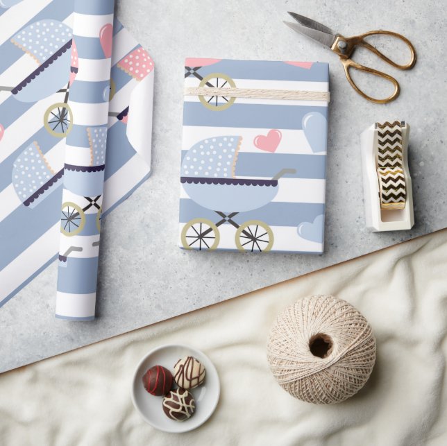 Wrapping Paper Blue & White Stripe Strollers (Crafts)