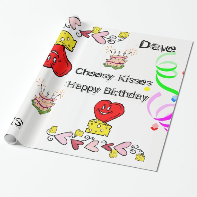 Wrapping Paper Cheesy Red Heart Happy Birthday (Unrolled)