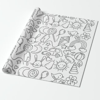 Wrapping Paper Cute Color-In Doodles Kids Coloring