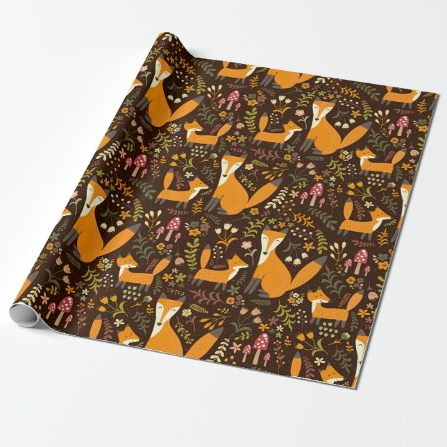 Wrapping Paper - Cute Little Fox Family (Unrolled)