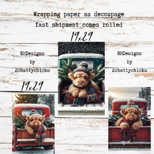 Wrapping Paper Decoupage 3 Highland Cow Set