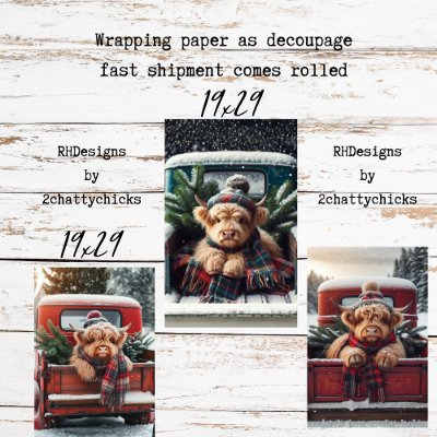 Wrapping Paper Decoupage 3 Highland Cow Set 