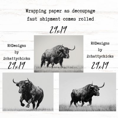 Wrapping Paper Decoupage Black White Bulls Western