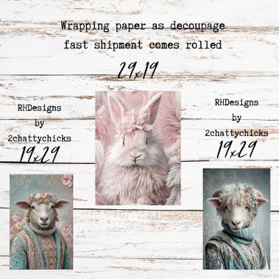 Wrapping Paper Decoupage Spring Lamb Pink Rabbit 