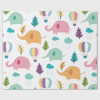 WRAPPING PAPER  : ELEPHANTS & HOT AIR BALLOONS