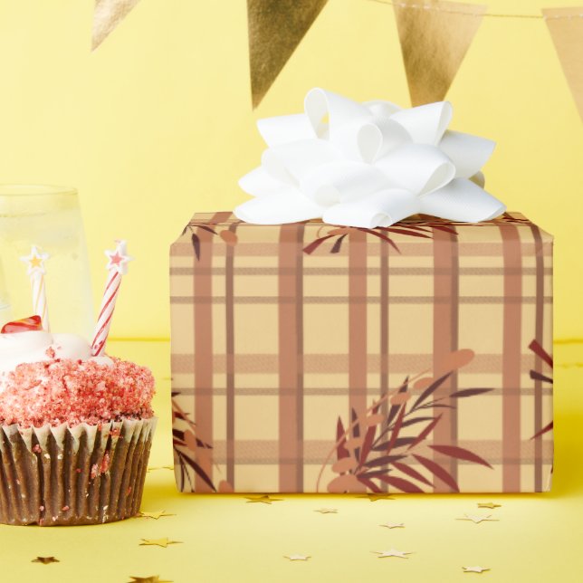 Wrapping Paper - Fall tones Bamboo shoots & plaid (Birthday Party)