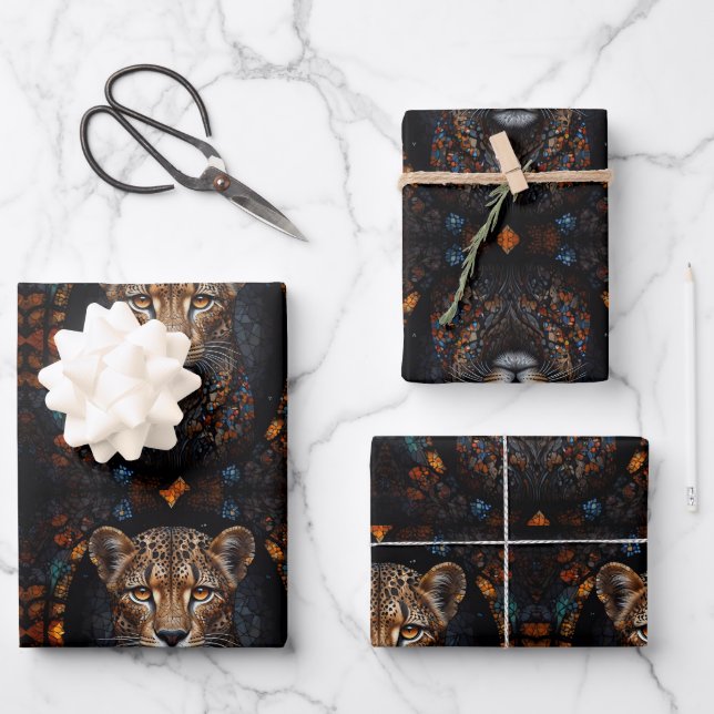 Wrapping paper features a mosaic Cheetah (Front)