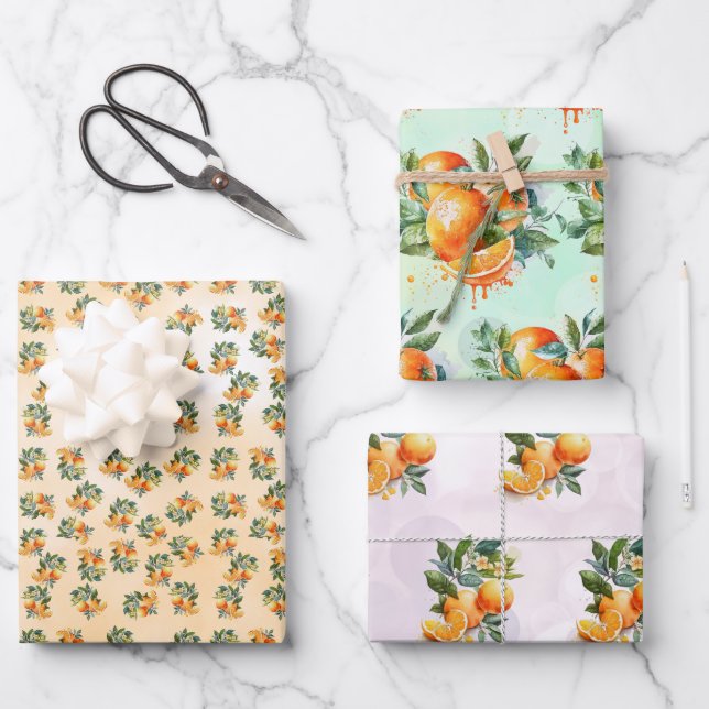 Wrapping Paper Flat Sheet Set of 3. Gift wrap. (Front)