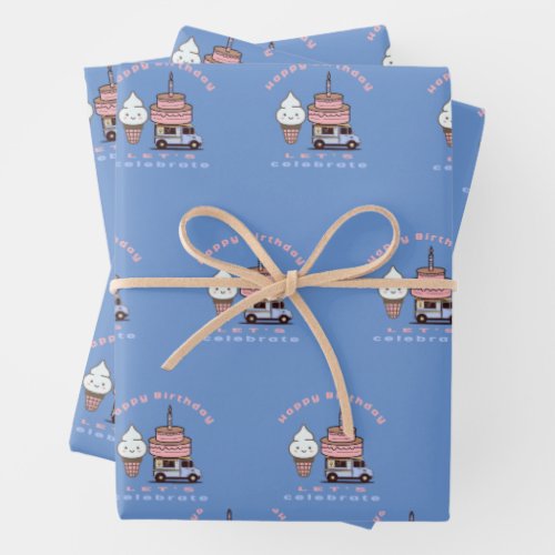 Wrapping Paper Flat Sheet Set of 3 happy birthday