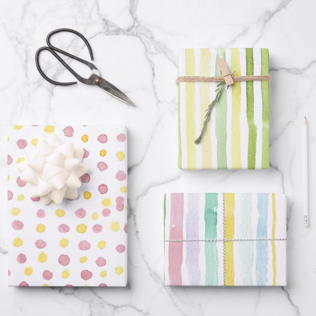Wrapping Paper Flat Sheet Set of 3, watercolor (Front)