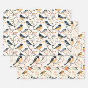 Wrapping Paper Flat Sheet Set of 3 Watercolor Bird