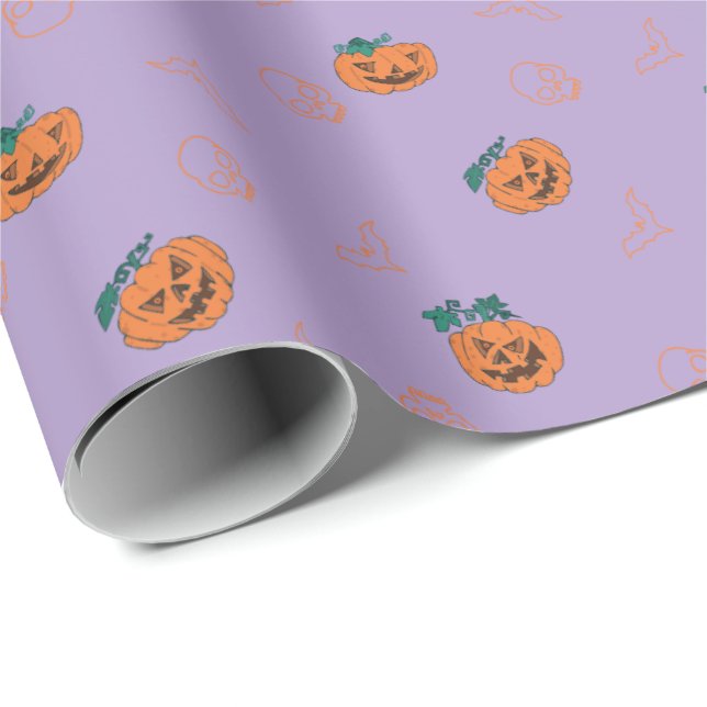Wrapping Paper  for halloween - Pumpkins, Skulls,  (Roll Corner)